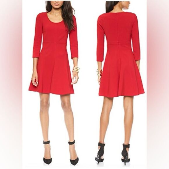 Diane Von Furstenberg Red A-Line Scoop Neck Viscose Cotton Blend Dress Size 2 - Picture 1 of 7